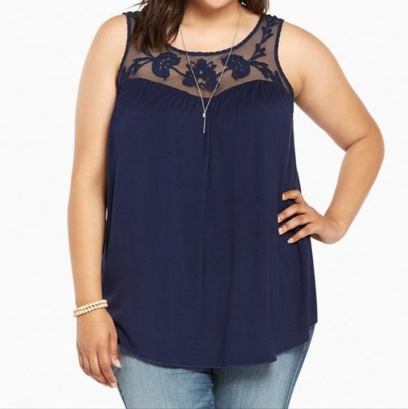 torrid Tops - TORRID Embroidered Lace Inset Tank Top